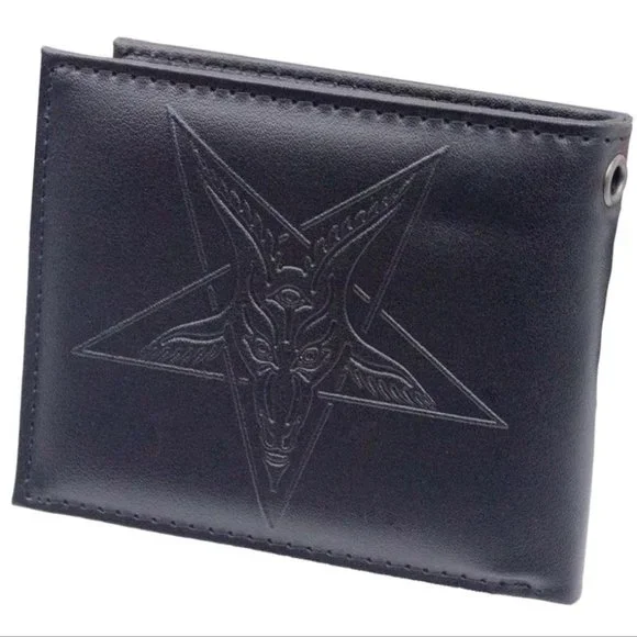 LAST CHANCE!! Hail Satan Baphomet Black Bi-Fold Wallet Vegan Unisex NWT - Picture 2 of 2